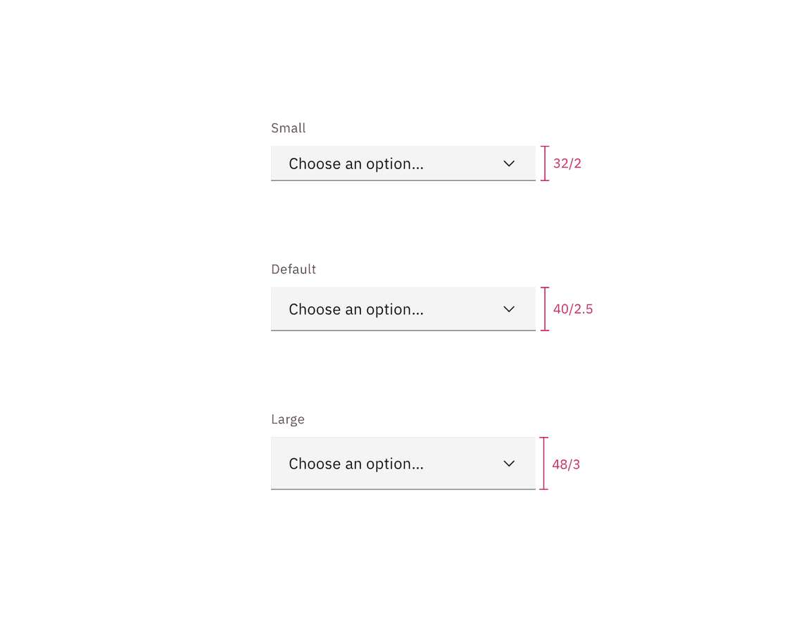 Dropdown sizes